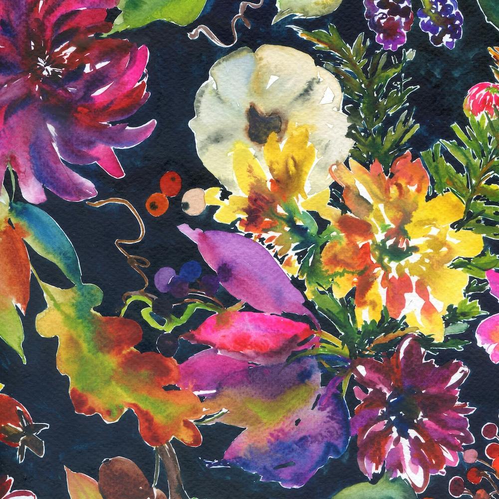 Watercolor Flowers with Pumpkins