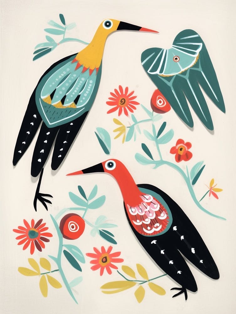 Folk Style Bird Painting Stork 2