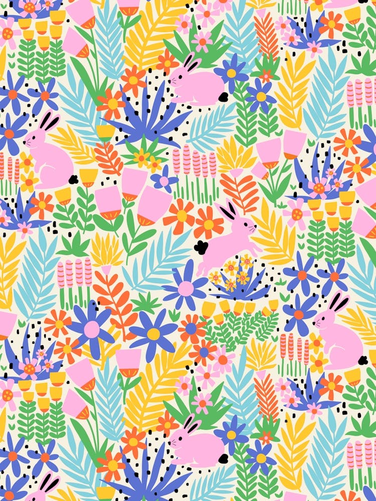 Bunnies In The Flower Field Happy Kids