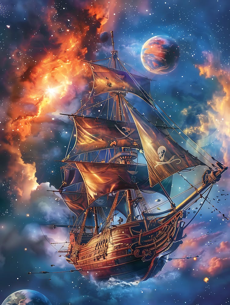 Fantasy Ship Floating in the Galaxy 13