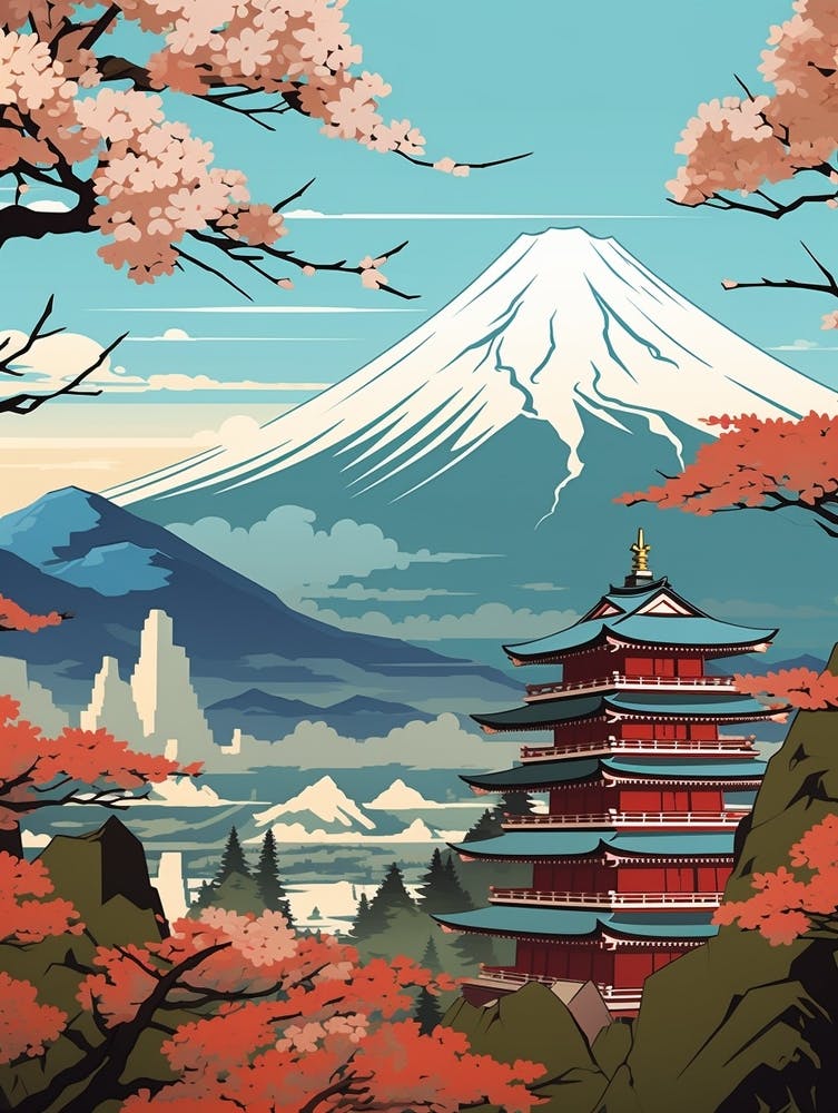 Mount Fuji Japan 4 Vintage Travel Illustration