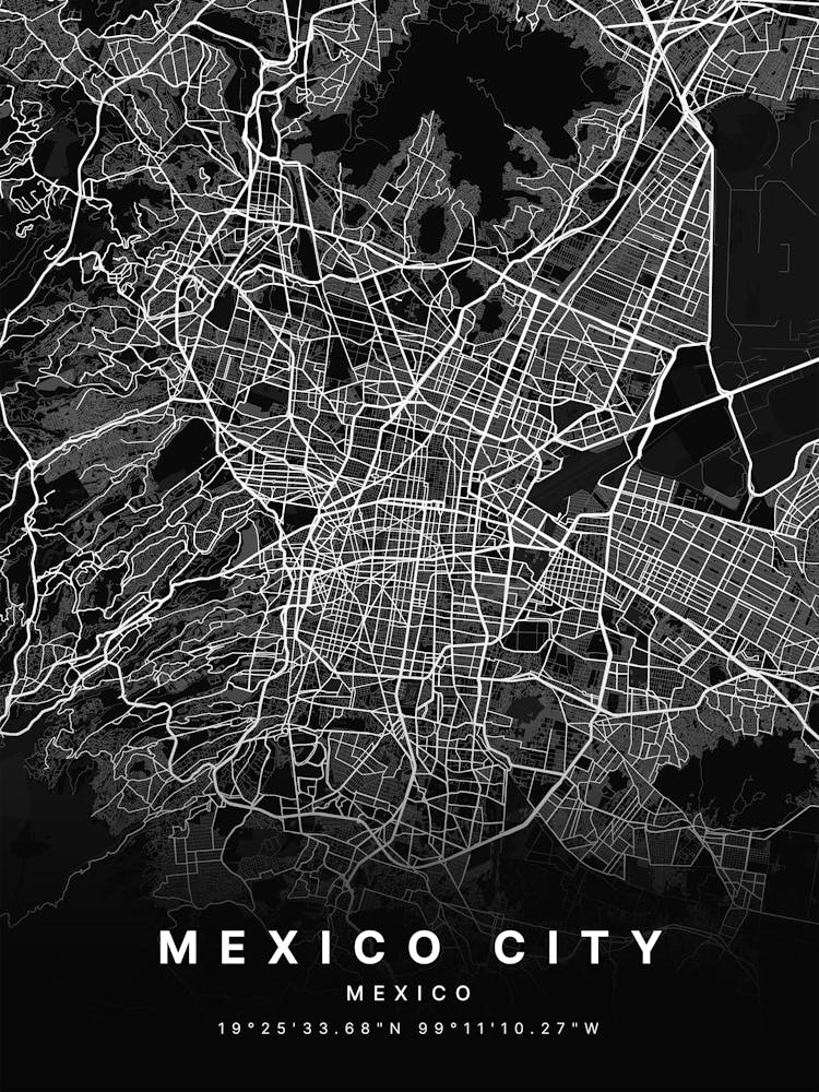 Mexico City Mexico Black Map