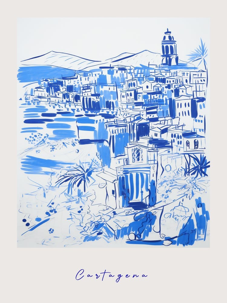 Cartagena Spain 2 Mediterranean Blue Drawing Poster