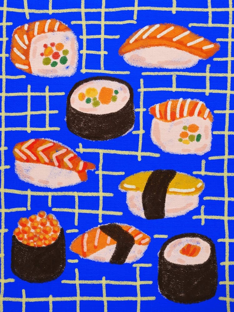 Sushi On A Blue Background