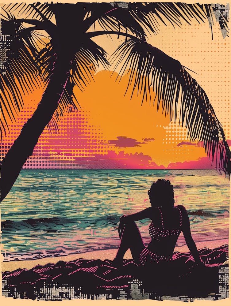 Retro Girl Sitting On The Beach