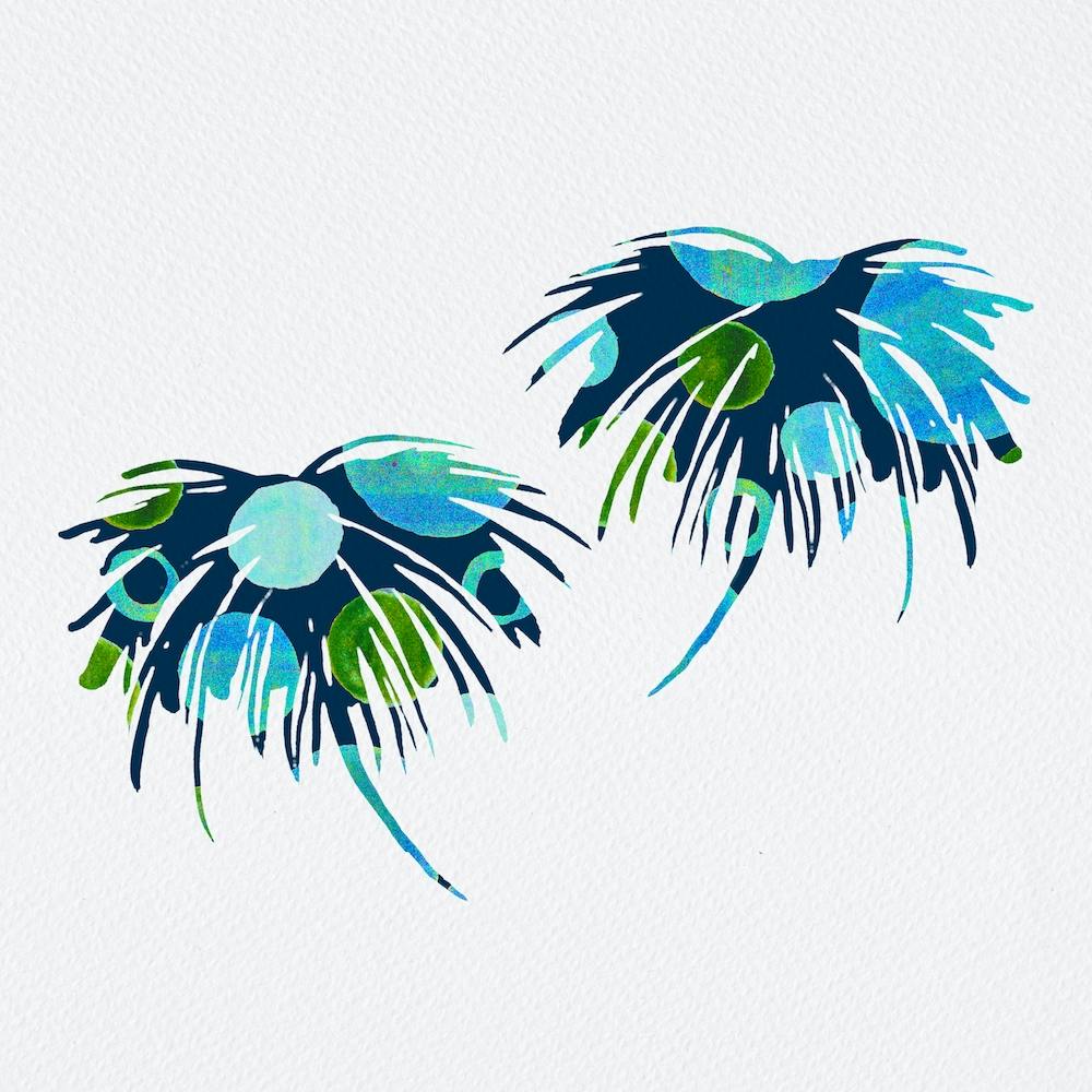 Tropical Palm Tree Blue Circle Abstract