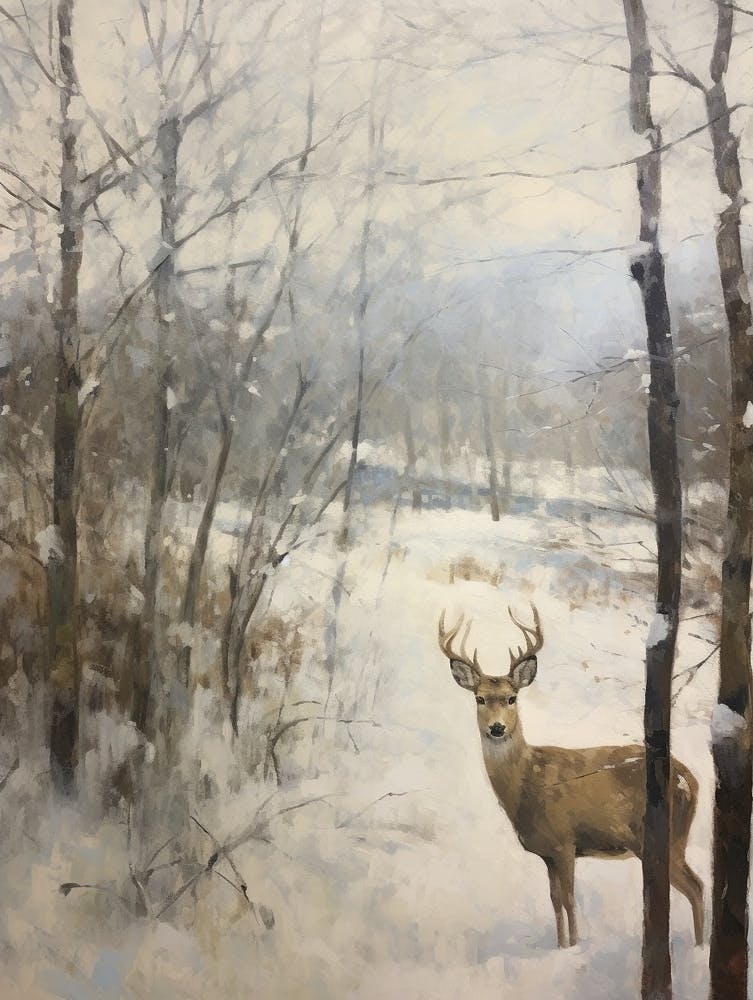 Vintage Winter Animal Painting Deer 3