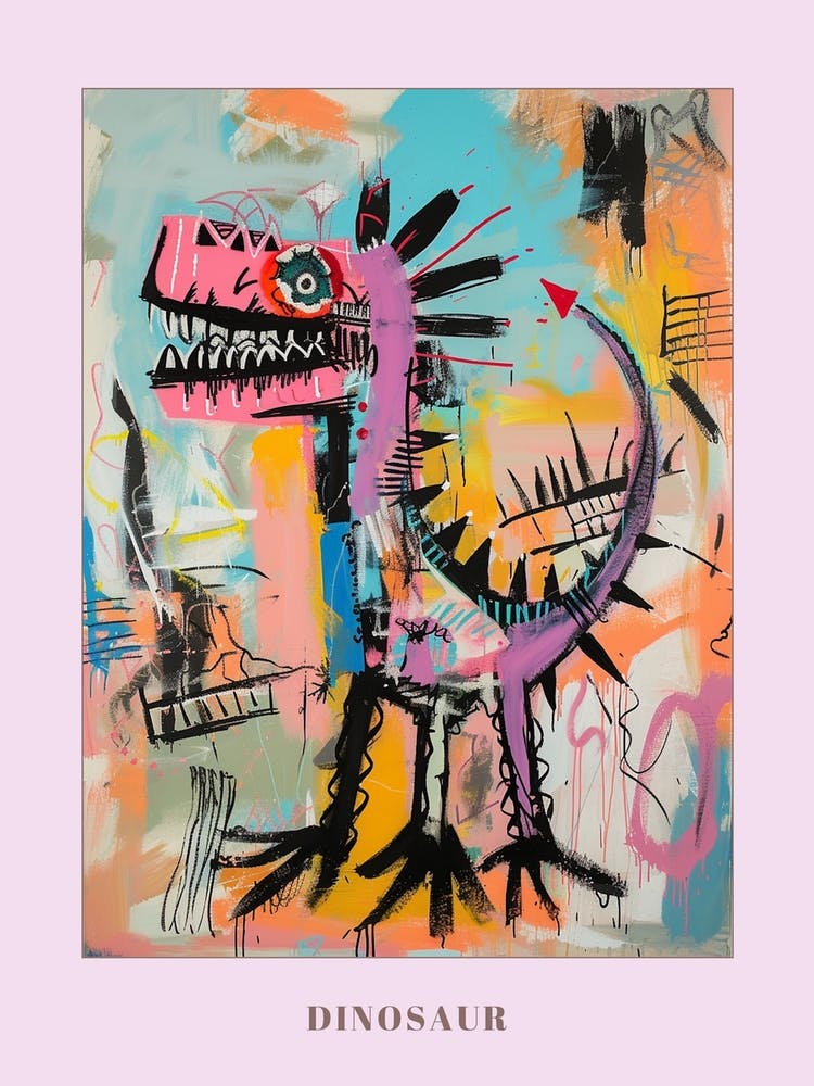 Abstract Dinosaur Pink Purple Graffiti Brushstroke Poster