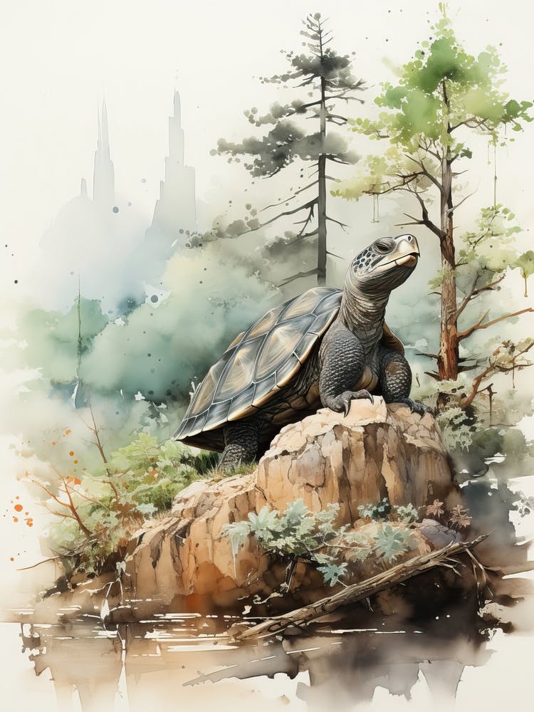 A Turtle, Japanese Brush Painting, Ukiyo E, Minimal 1