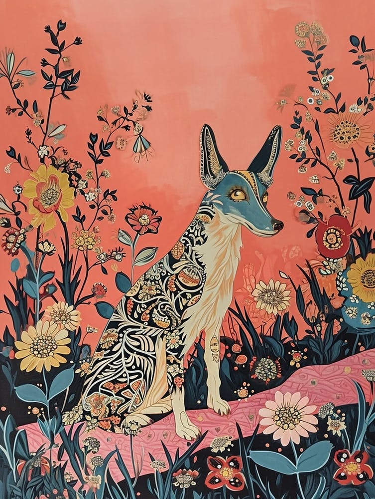 Floral Animal Painting Coyote 2