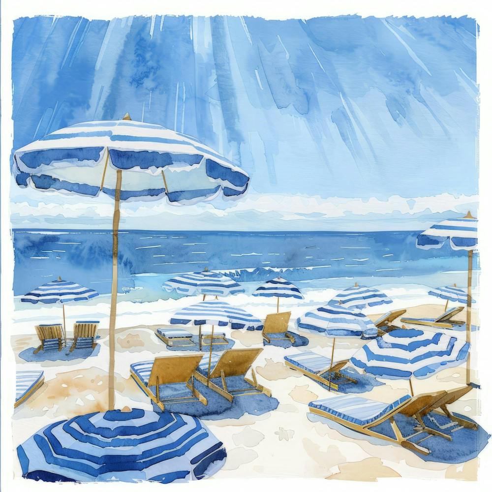 Blue Umbrellas On The Beach 5