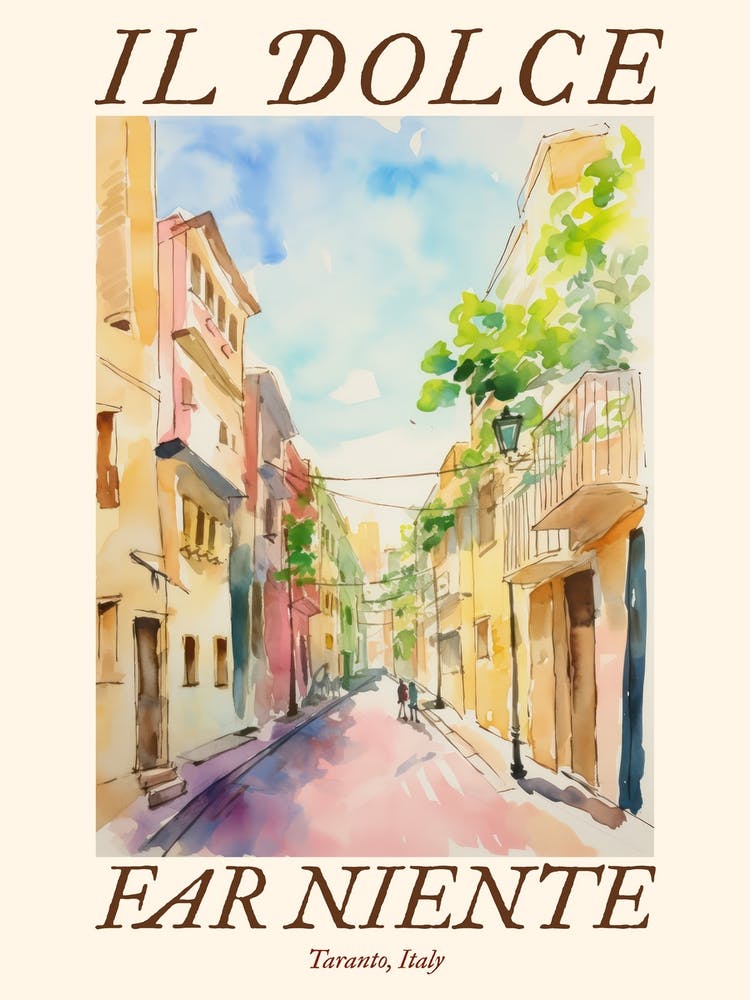 Il Dolce Far Niente Taranto, Italy Watercolour Streets 2 Poster