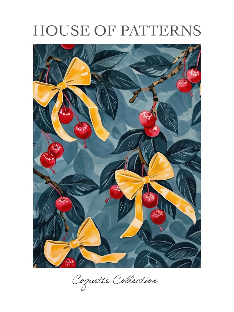 Cherries And Yellow Bows 1 Pattern Poster