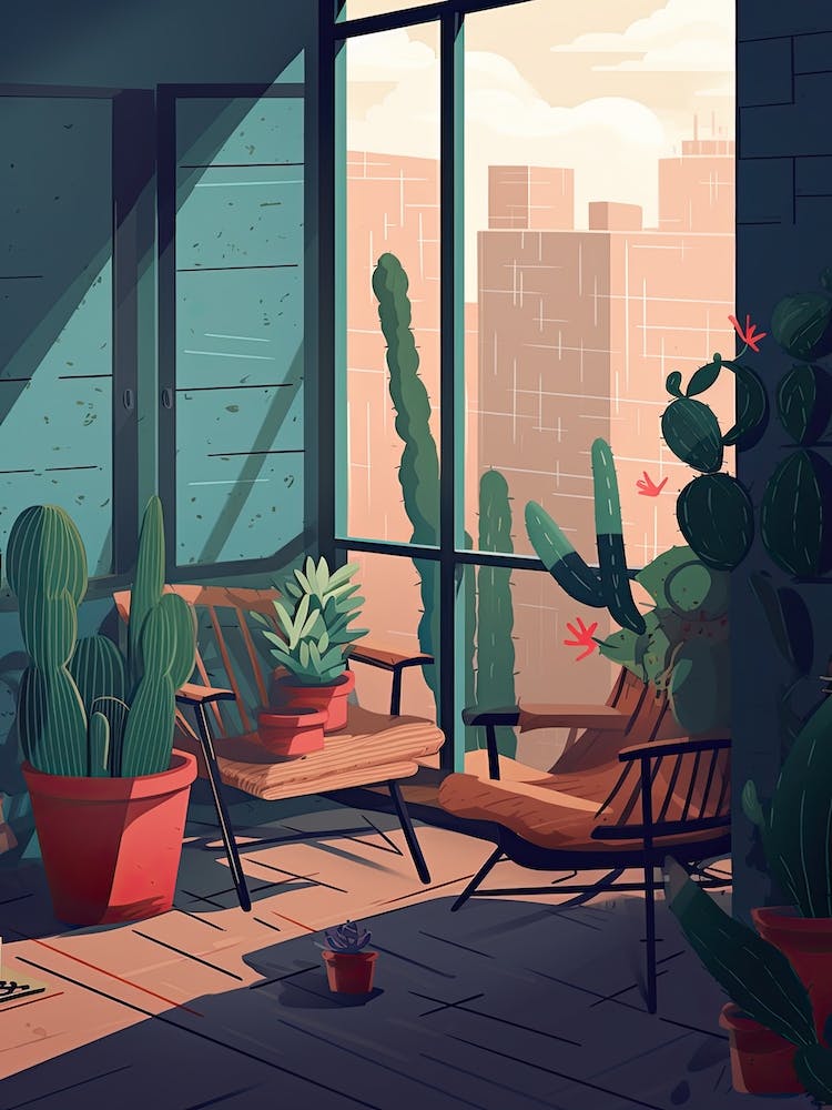 Cactus Balcony Illustration 2
