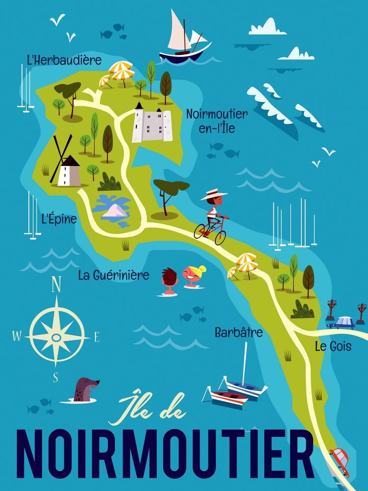 Noirmoutier Map Poster Green & Blue