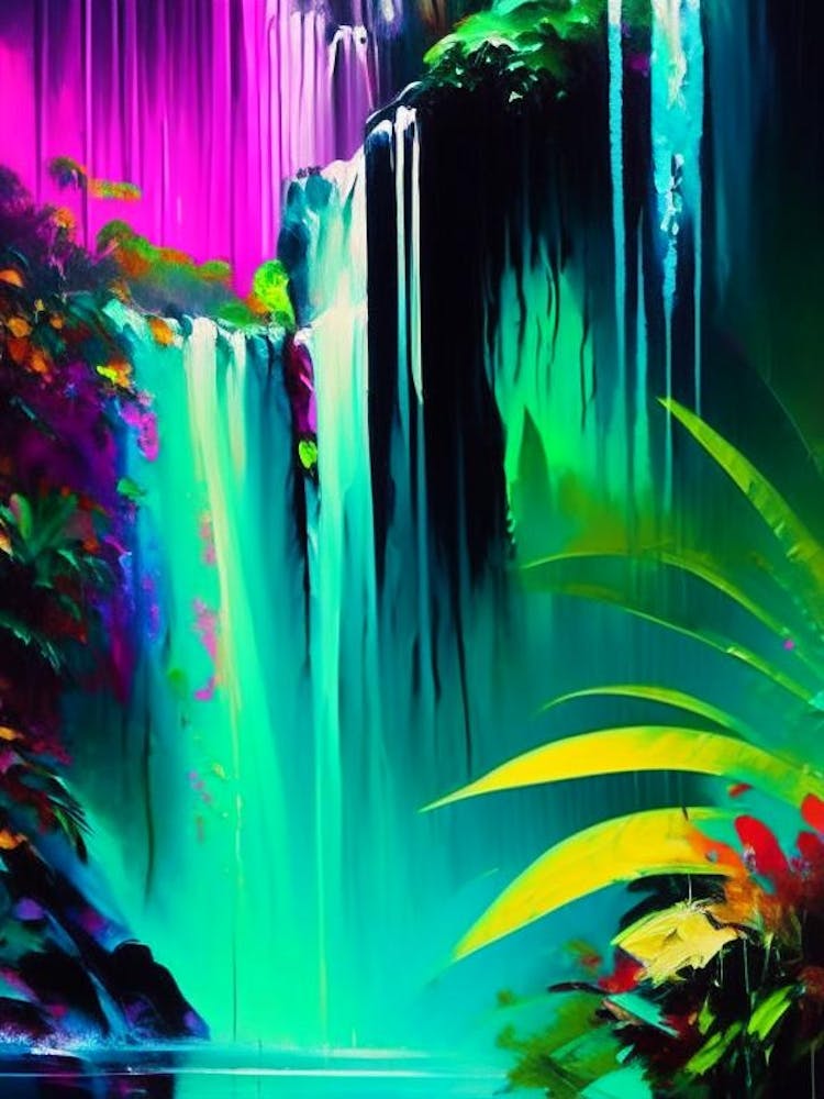 Waterfalls In A Jungle Waterscape Bright Abstract 1