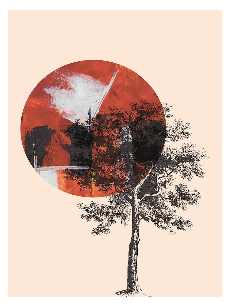 Red Moon with Black Tree