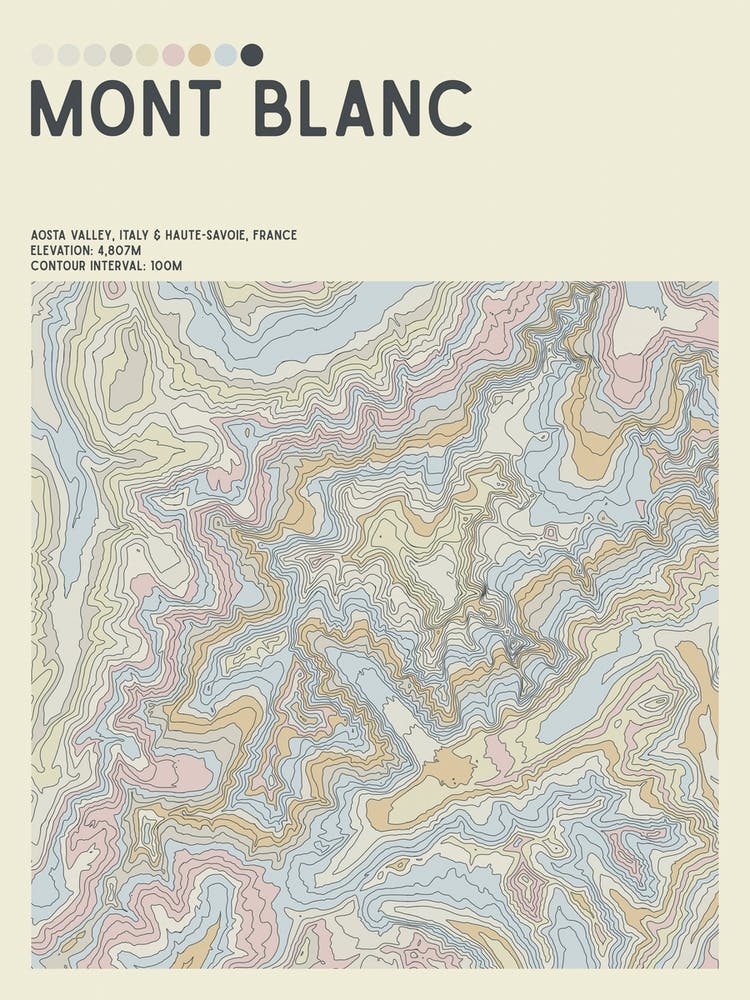 Mont Blanc Italy France Topographic Contour Map
