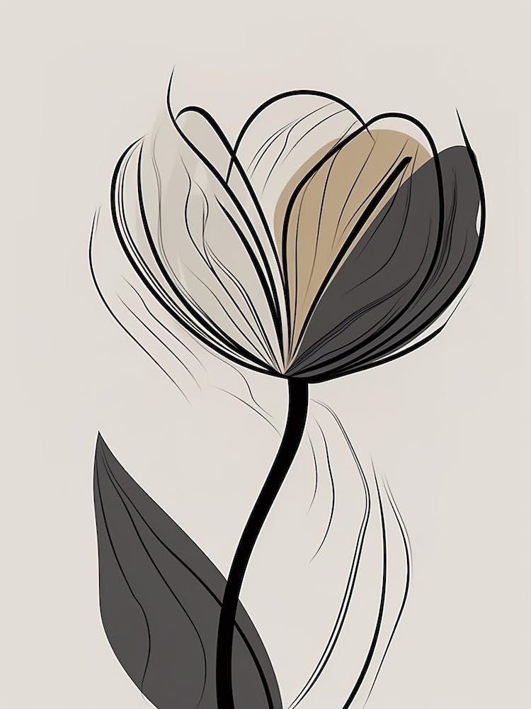 Line Art Tulips Flowers Illustration Neutral 4