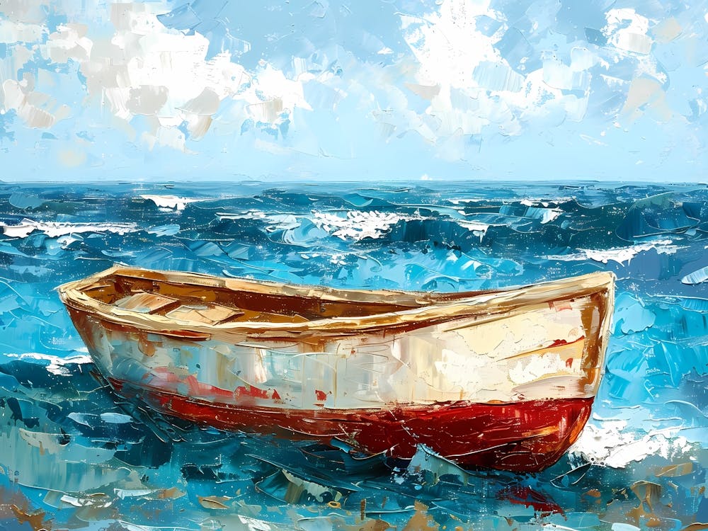 Nautical Escape Oil Painting of a Boat on the Ocean 1