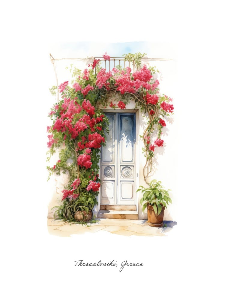 Thessaloniki, Greece   Mediterranean Doors Watercolour Painting 2 Poster