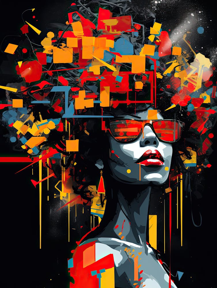 Abstract Painting of Black Woman, afro