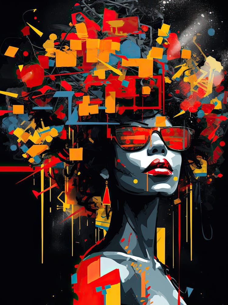 Abstract Painting of Black Woman, afro