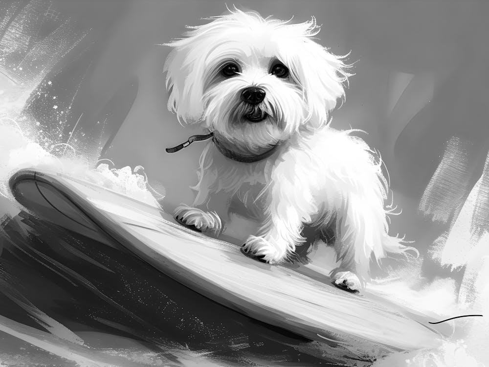 White Dog On Surfboard