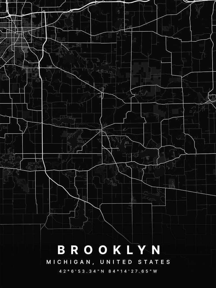 Brooklyn Michigan USA Black Map