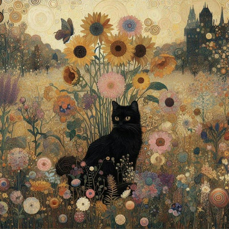 gustav klimt Black Cat In Sunflowers