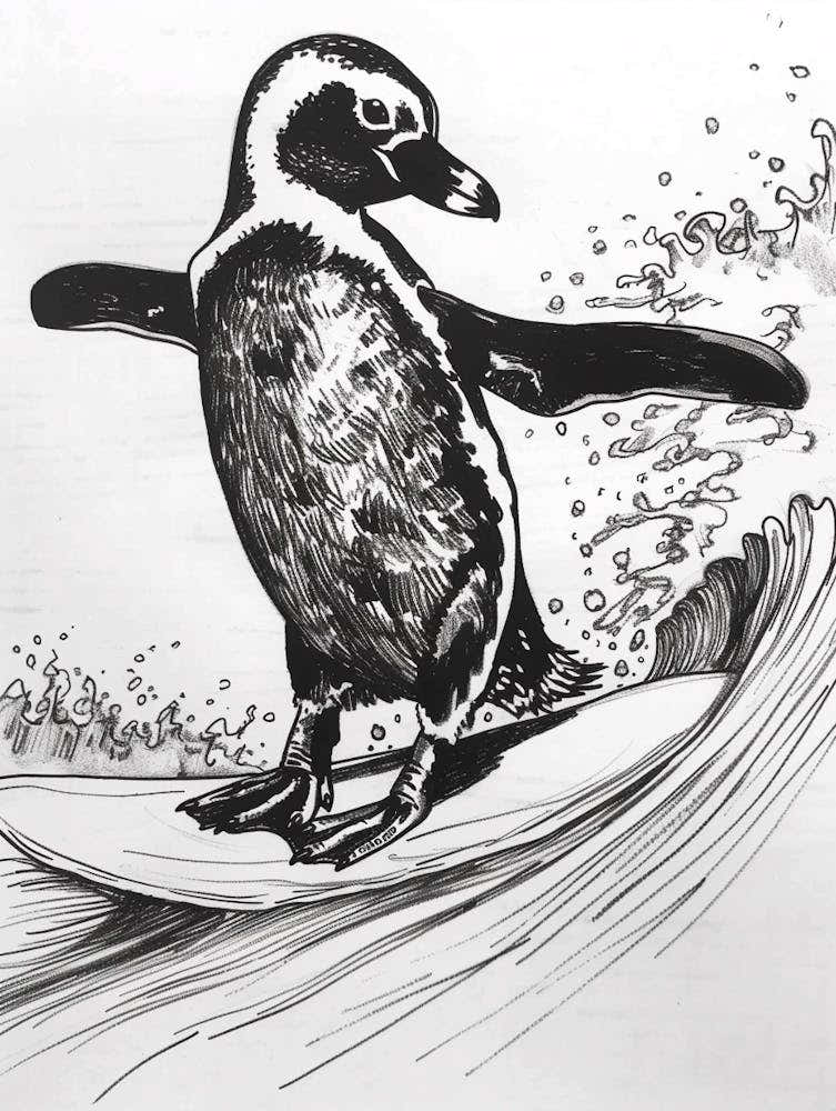 African Penguin Surfing Waves 2