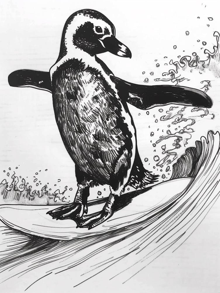 African Penguin Surfing Waves 2