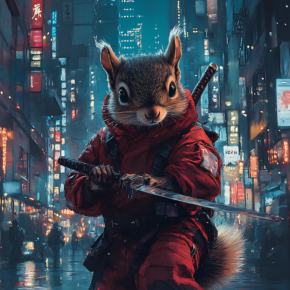 Futuristic City Ninja Squirrel Backdrop 9