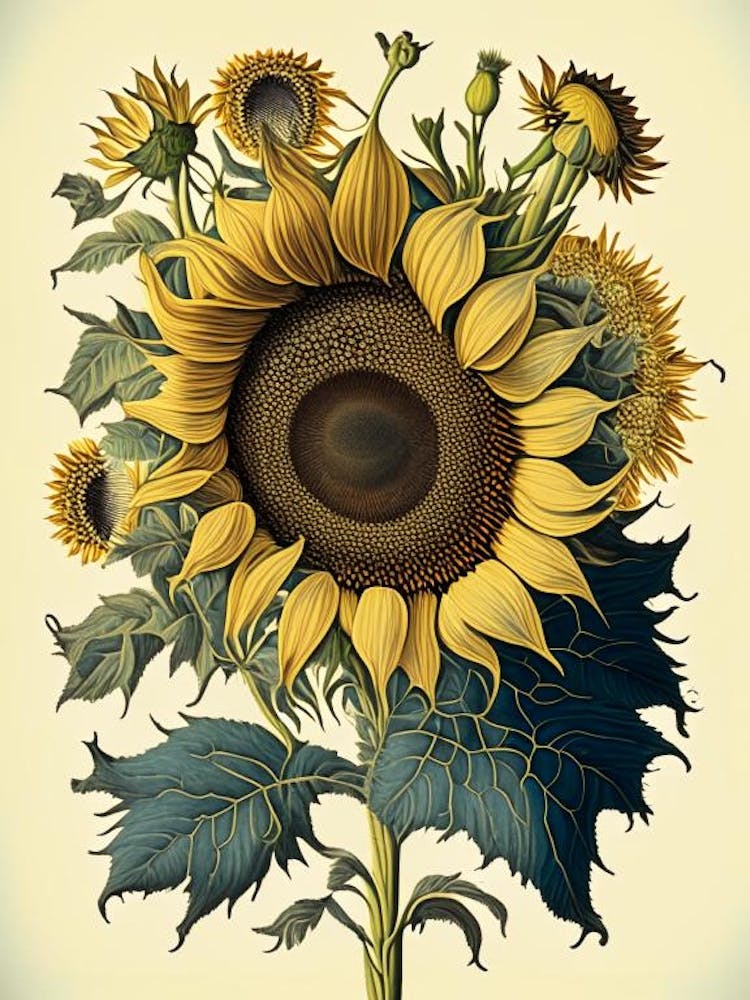 Sonnenblume 3 Blumen Botanisches Vintage Poster Blume
