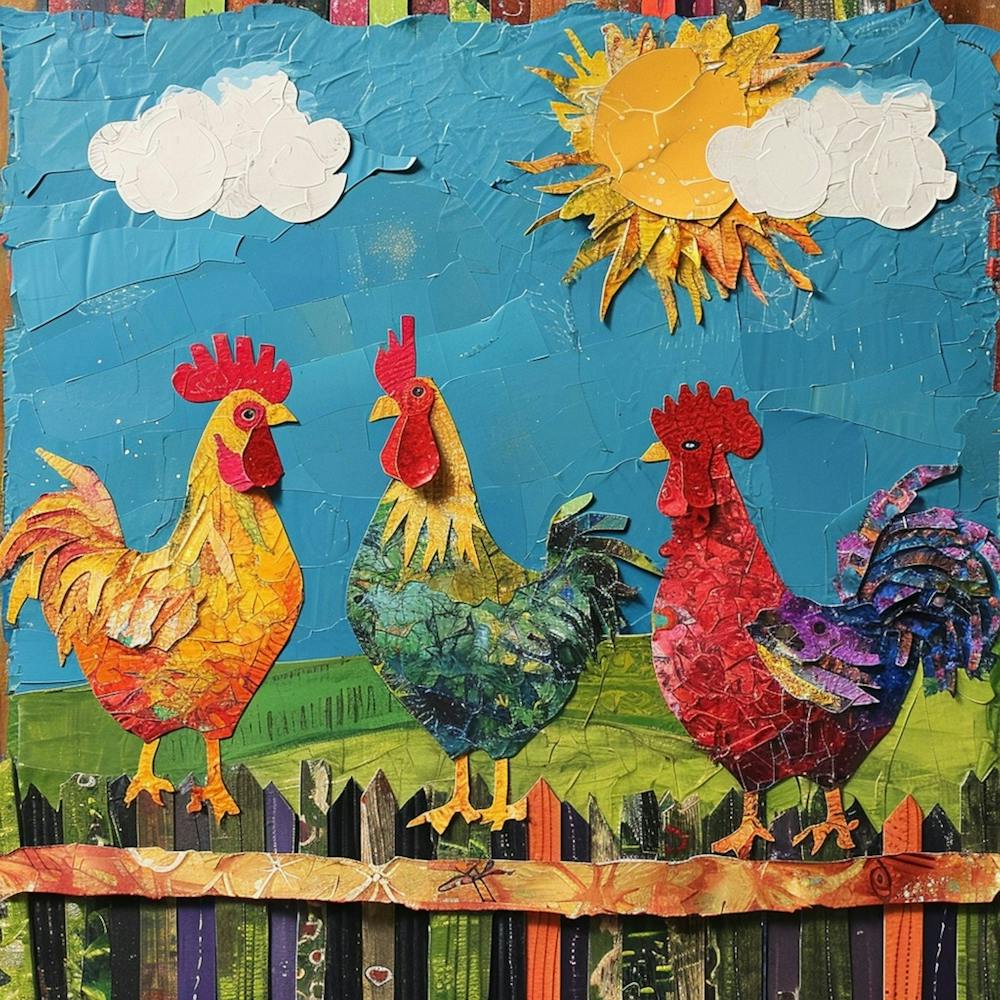 Kitsch Rooster On The Fence Collage 2