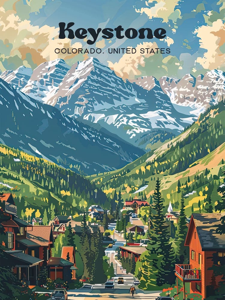 Keystone Colorado Rocky Mountains Travel Art Illustration