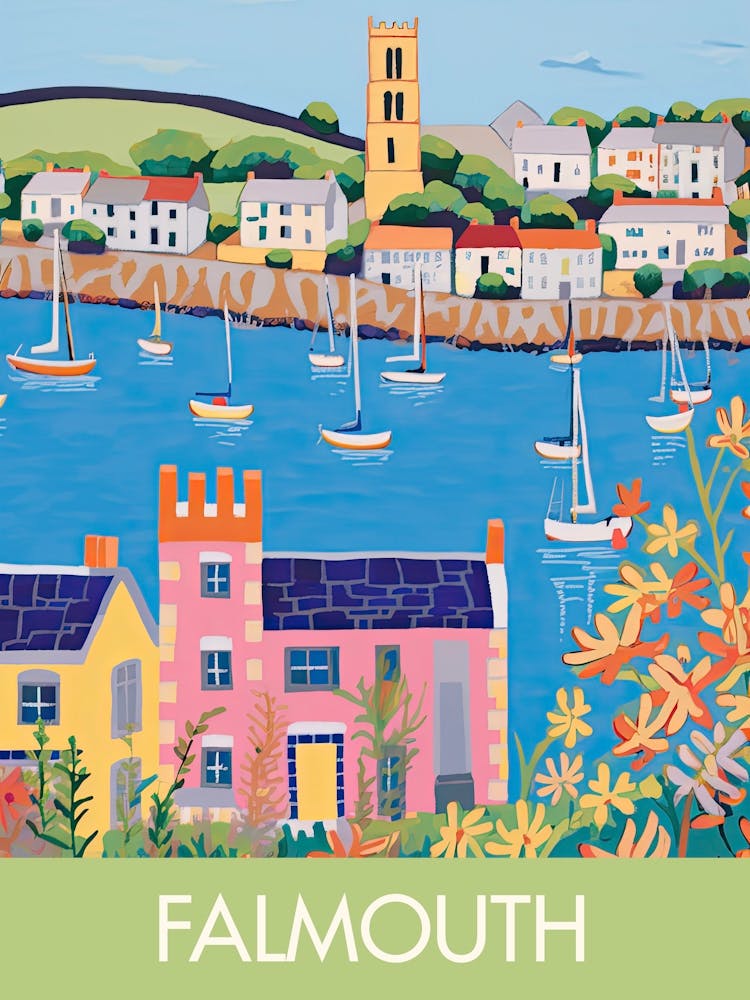 Falmouth England Travel Print Painting Cute