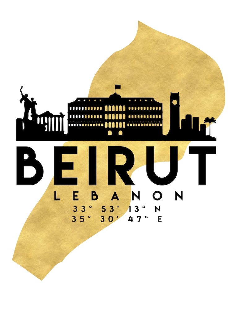 Beirut Lebanon Silhouette City Skyline Map