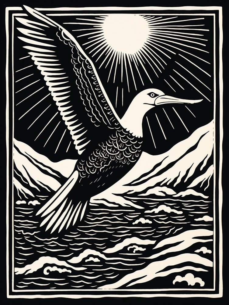 B&W Bird Linocut Albatross 3