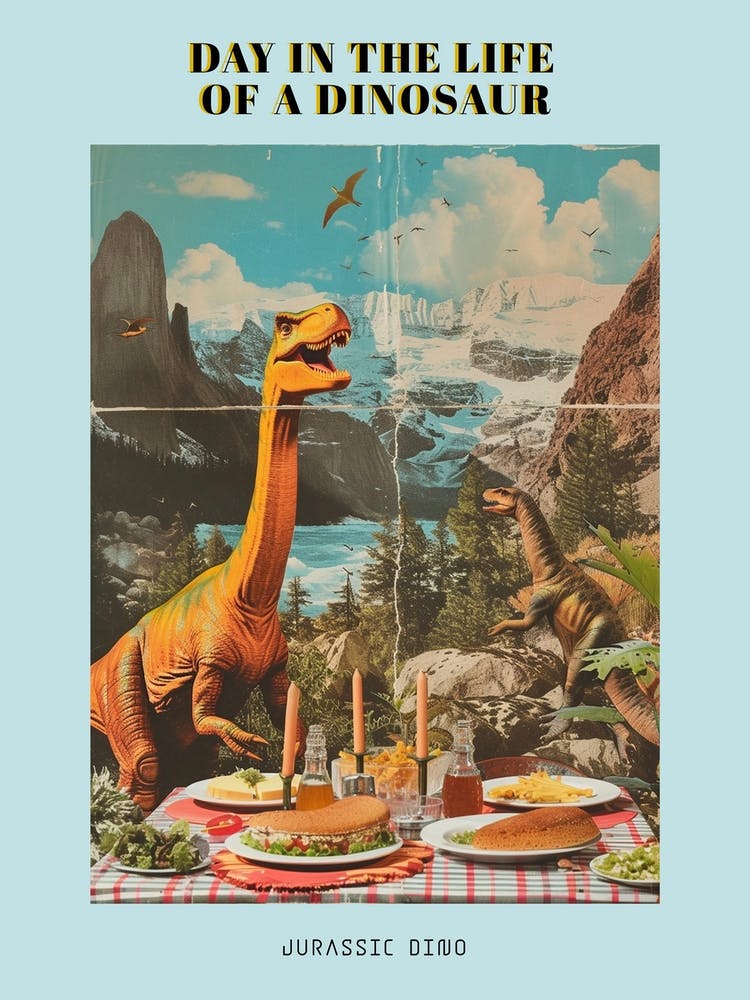 Abstract Dinosaur Jurassic Retro Collage 3 Poster