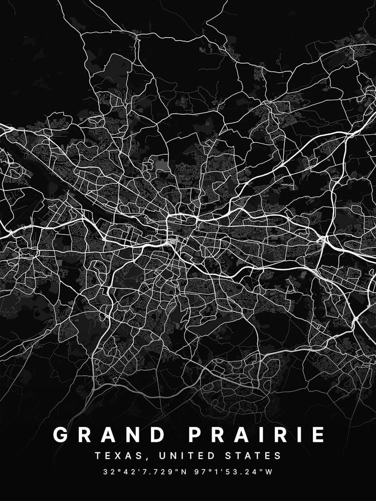 Grand Prairie Texas USA Black Map