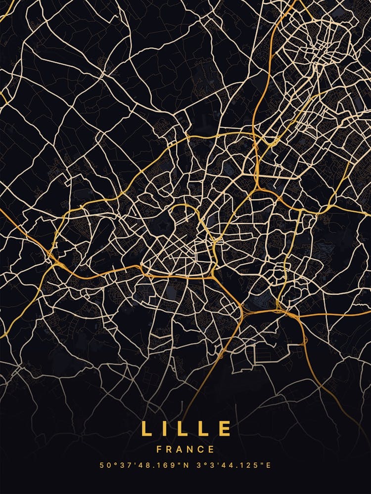 Lille France Black And Gold Map