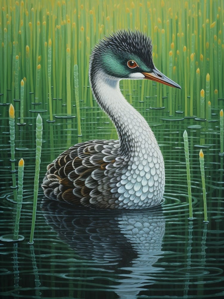 Ohara Koson Inspired Bird Painting Grebe 3