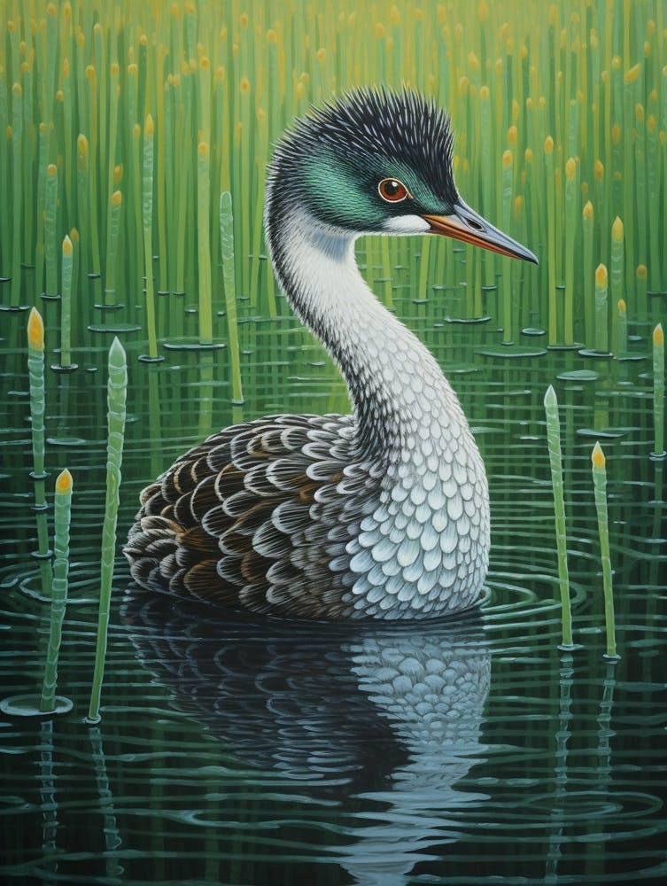 Ohara Koson Inspired Bird Painting Grebe 3