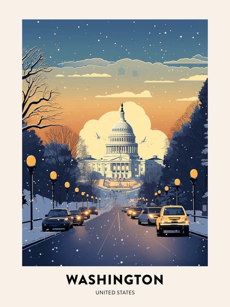 Winter Night  Travel Poster Washington Dc Usa 2