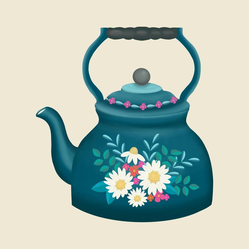 Cottagecore Floral Kettle In Teal Square
