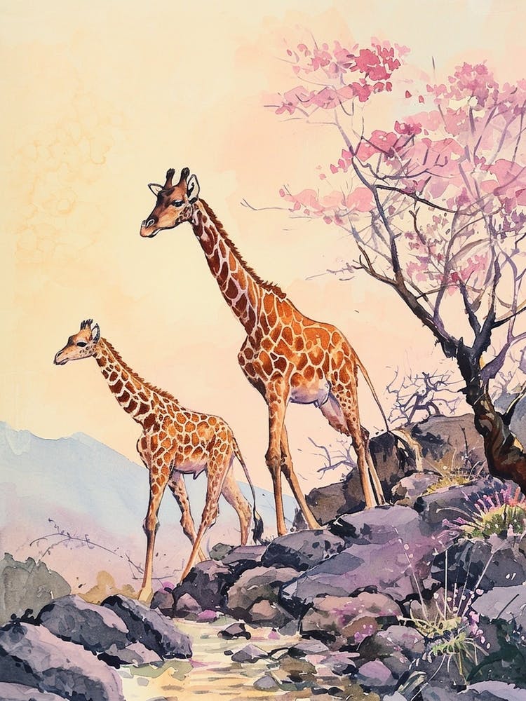 Lilac Giraffe Watercolour Style Illustration 11