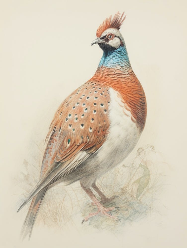 Vintage Bird Drawing Pheasant 1
