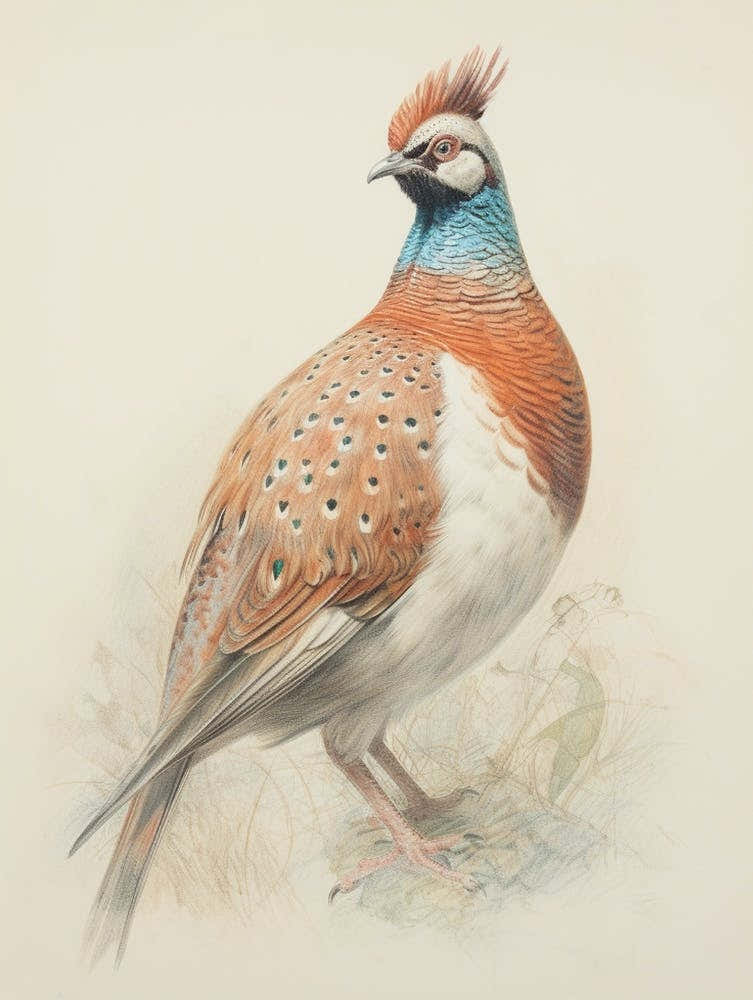 Vintage Bird Drawing Pheasant 1