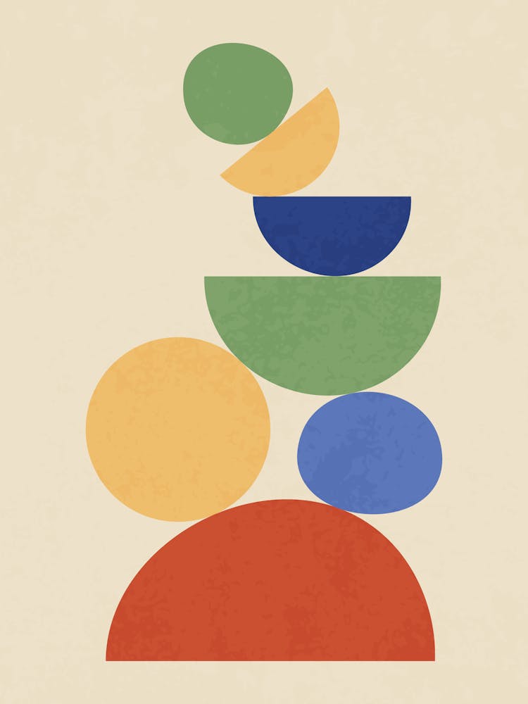 Stacked Minimal Geometric Shapes in Retro Style